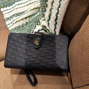 Crosshatch Leather Tech Wristlet Blue